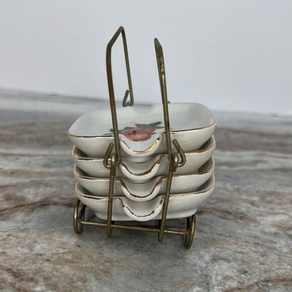 Vintage California Oranges gold trimmed Ashtrays Set of Four in metal holder - Picture 9 of 9